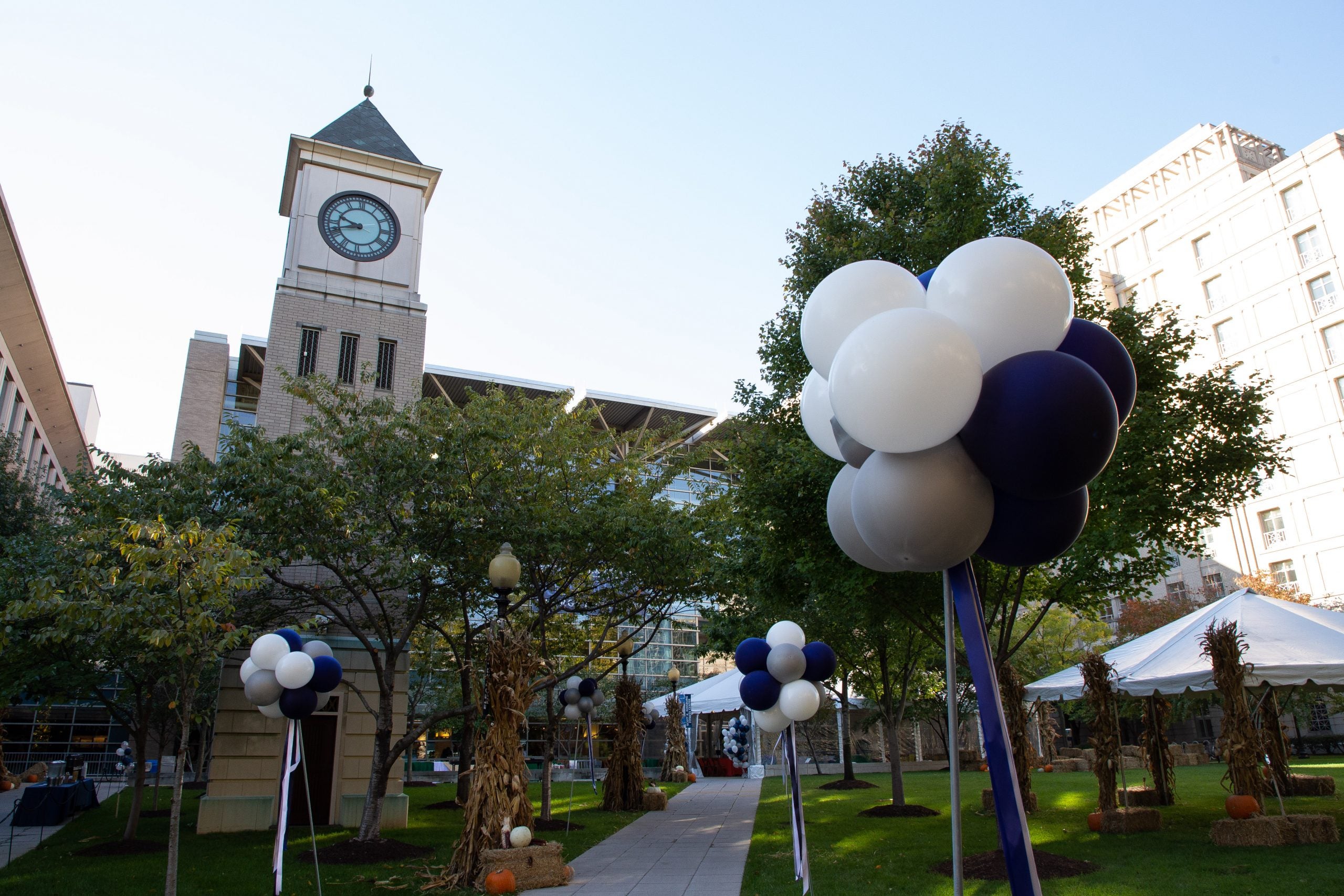 On the Law Center campus, Eleanor Holmes Norton Green is decorated with balloons during 2019's Reunion picnic.