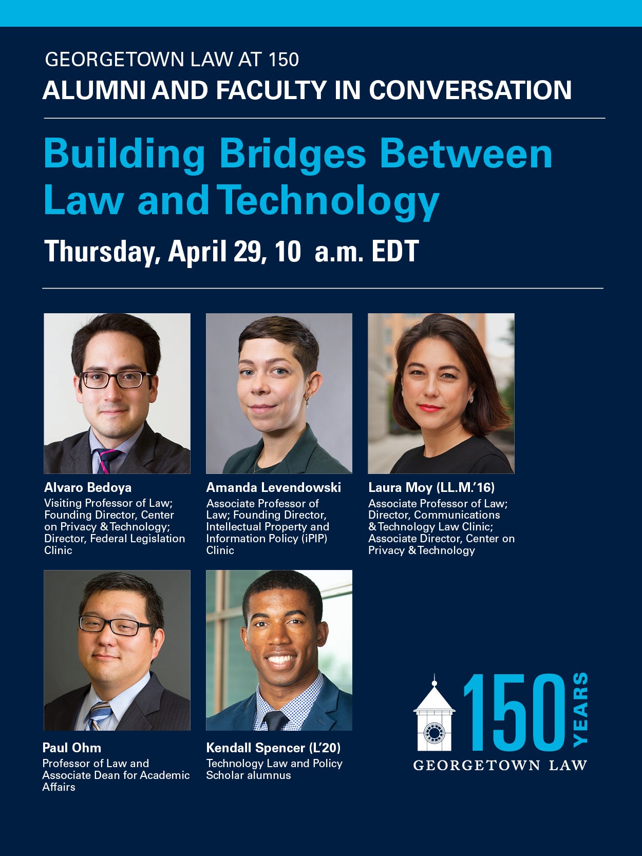 Promotional Graphic Image for 150th Anniversary Virtual Event: Building Bridges Between Law and Technology