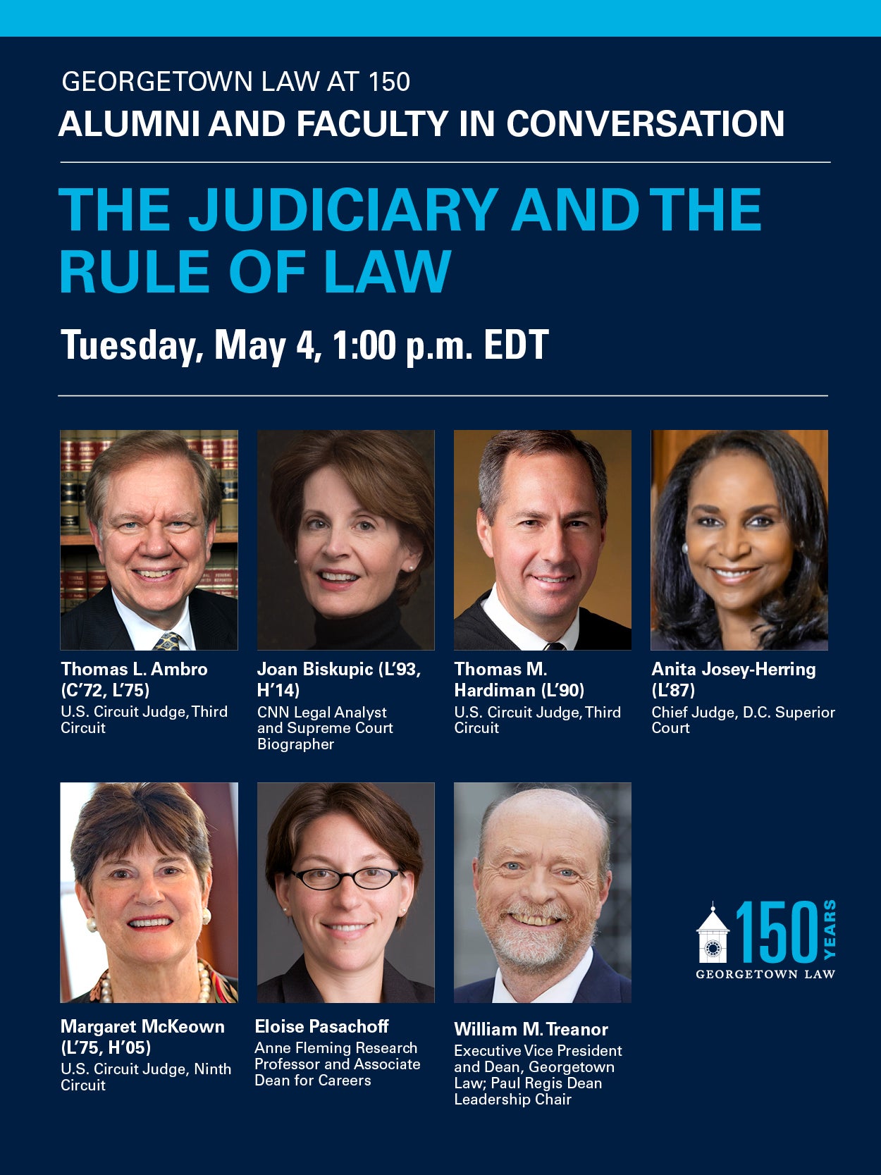 Promotional Graphic Image for 150th Anniversary Virtual Event: The Judiciary and the Rule of Law