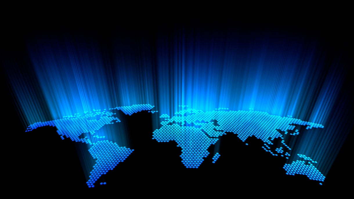 A globe with blue light emanating from it.