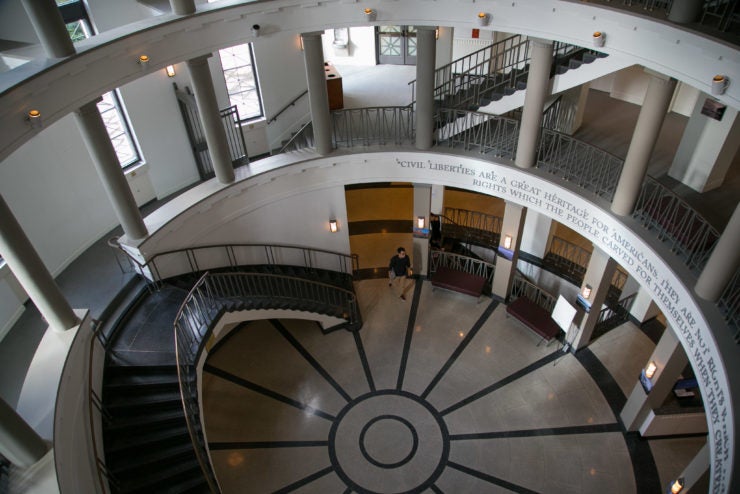 Williams Law Library aerial shot of the lobby