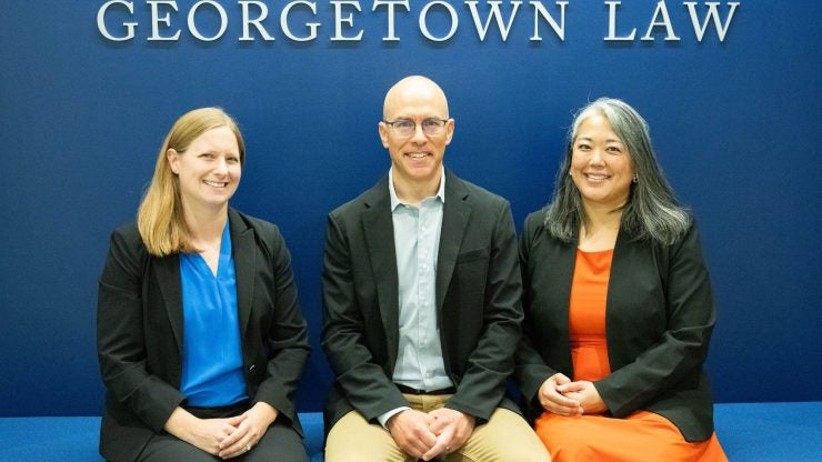 L-R: Visiting Professor of Legal Practice Bethany Lipman, L’14, Associate Professor of Legal Practice Ben Eisman and Visiting Professor of Legal Practice Frances Walters.