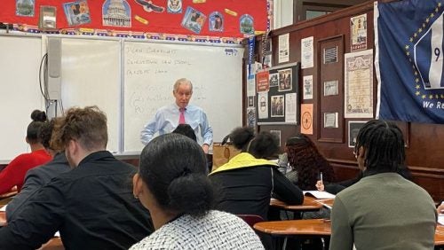 Dean Cornblatt speaking to students