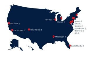 Map of where in the U.S. Early Outreach Initiative takes place.