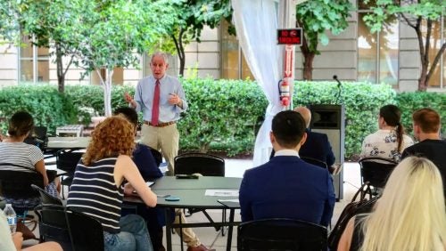 Dean Andy addressing prospective students