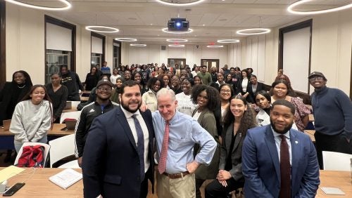 Dean Andy speaking to prospective applicants from Howard University