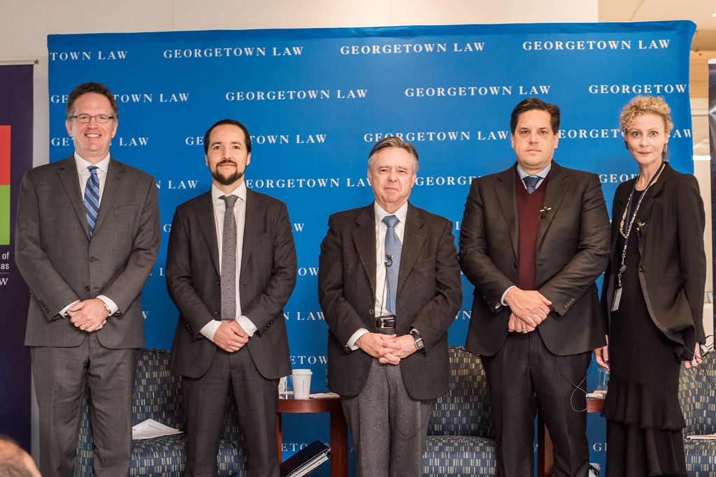 Professor Santos standing with the Mexican Supreme Court Justices, Thomas Banchoff, and Alicia Ely Yamin