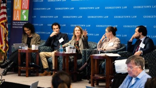 Discussants of the Future of Trade Panel seated -left angle