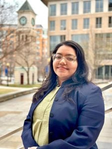 Headshot of Aleena Ahmed on the Georgetown Law campus