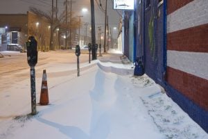 Texas street covered with snow after a storm.