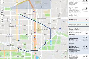 Using the Explore the Map tool to view data for a specific community in Washington, D.C.