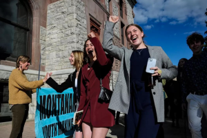 Plaintiffs in Held arrive for the final day of the historic trial. Credit: Thom Bridge, Independent Record via AP