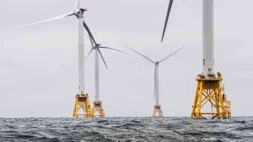 Wind turbines in the ocean.