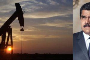 A pumpjack used to extract oil, similar to those operating in Venezuela,  alongside an image of Nicolás Maduro, Venezuela’s deposed former President, currently in U.S. custody awaiting trial. 