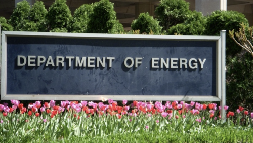 Department of Energy entrance sign in the spring.