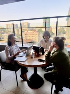 From left to right: Michelle Liu, Supna Kapoor, and Emma Dunn in Nairobi, Kenya