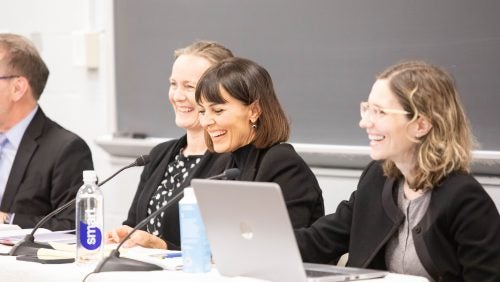 ICJI-ACA experts Ingrid Elliot (left), Davorka Čolak (center), and Irisa Čevra (right) respond to questions about international support to Ukraine for atrocity crimes issues.