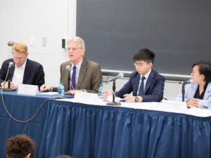 Michael Davis, Bonnie Leung Wing-Man, Joshua Wong, James Feinerman, Thomas Kellogg on a panel