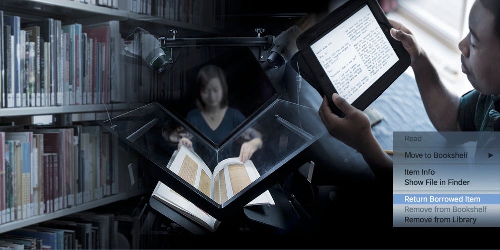 A composite showing the process of creating controlled digital lending materials