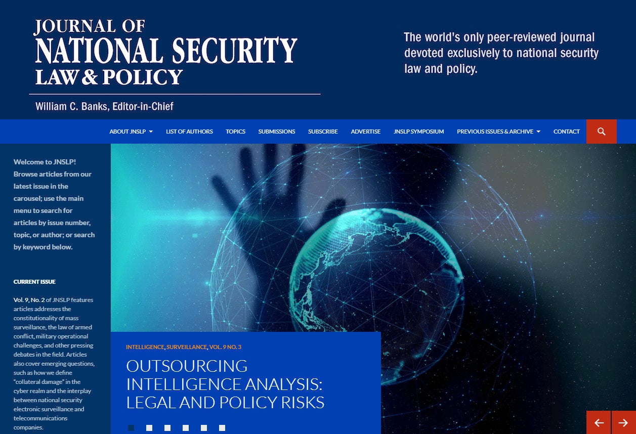 This is a link that displays the home page of the Journal of National Security Law & Policy website.   Clicking the link will take you to the website.