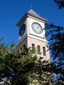 Clock tower image on the tower green in lieu of headshot for Manasa.