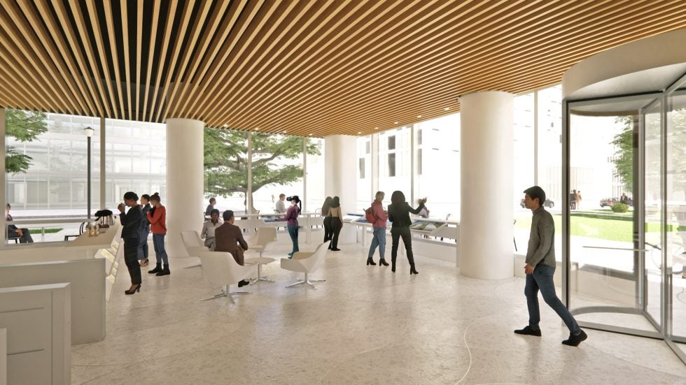 Ground floor lobby with interactive welcome center