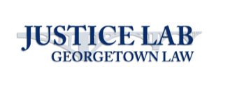 Justice Lab text on top of Georgetown Law watermark: all with a bridge in the background.