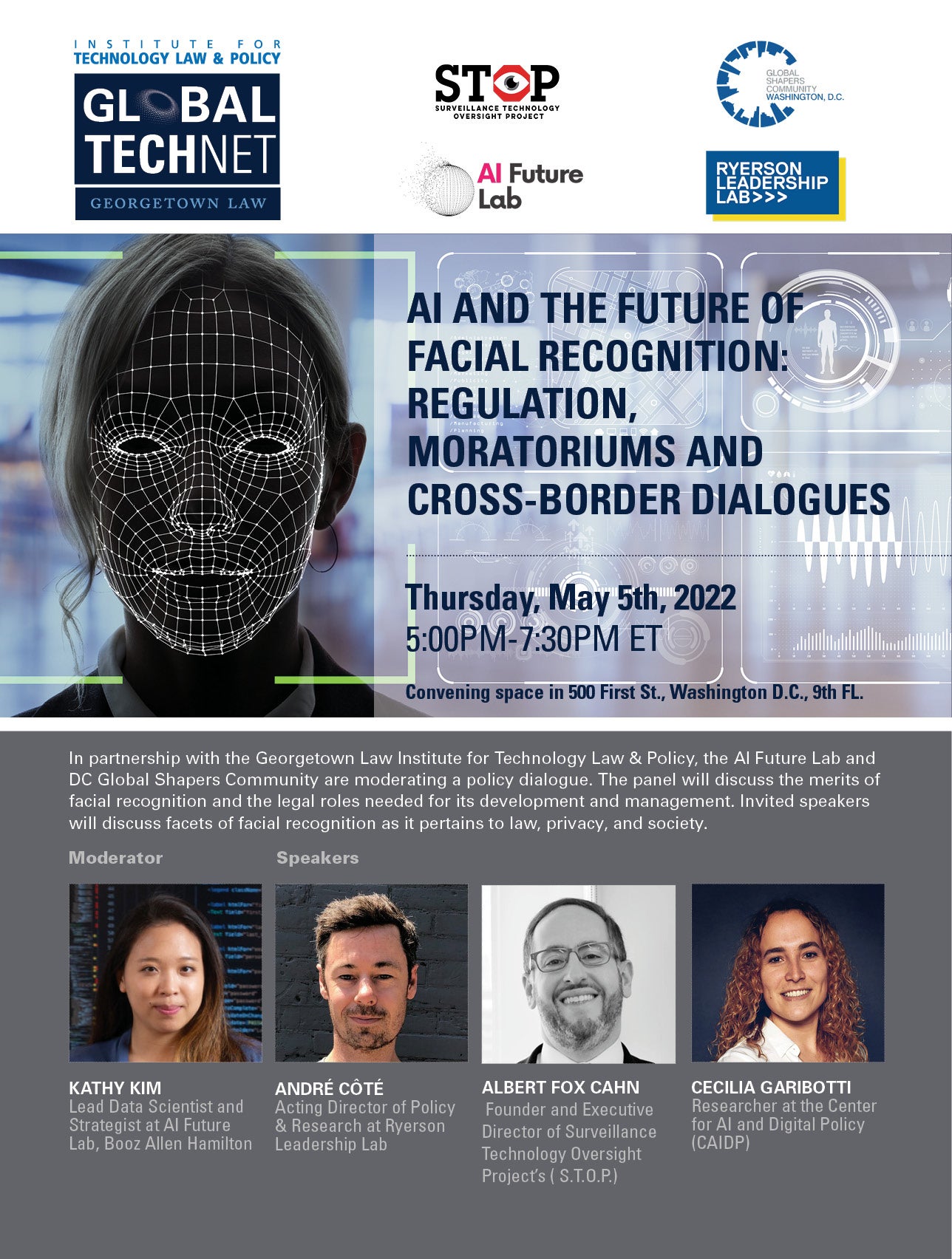 Flyer for the AI and The Future of Facial Recognition: Regulation, Moratoriums and Cross-border Dialogues event