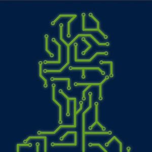 A green silhouette made up of circuits.