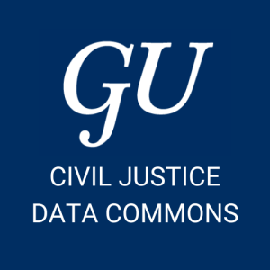 A square Civil Justice Data Commons logo, with the letters GU large in the center