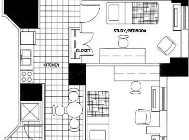 Three-Bedroom Efficiency Apartment Floorplan