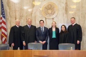 Kyle Crawford (L’17) and Anna Deffebach (L’17) finished ahead of 15 other law school teams at the annual Andrews Kurth Kenyon Moot Court National Championship.