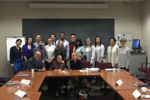 Dean William M. Treanor and Adjunct Professor Mary Hartnett welcome Supreme Court Justice Ruth Bader Ginsburg to Hartnett's class during "Week One." Other popular courses featured simulations in which students played innovative roles.