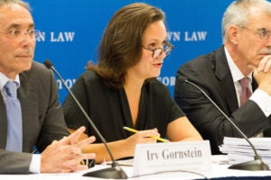  Irv Gornstein, executive director of Georgetown Law’s Supreme Court Institute, with Gibson Dunn partner Helgi C. Walker and former U.S. Solicitor General Donald Verrilli at the SCI annual press briefing on September 19. 