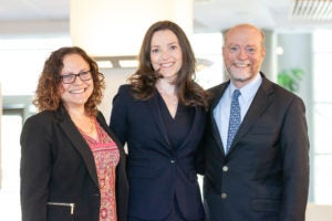 Professor Lilian Faulhaber, an expert in taxation and international law, was honored on April 26 with Georgetown Law’s Frank F. Flegal Excellence in Teaching Award. She is shown here with Professor Naomi Mezey and Dean William M. Treanor.