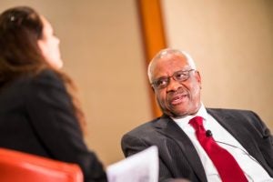 Supreme Court Justice Clarence Thomas at the 2018 Federalist Society National Student Symposium, hosted by the Georgetown Law chapter in March.