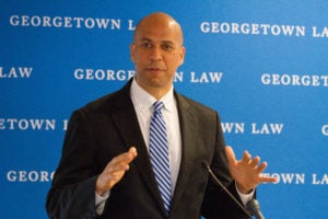 Senator Cory Booker (D.-N.J.) discusses health care as a human right at a conference on access to affordable medicines at Georgetown Law on June 28.