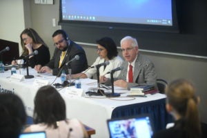 More than 90 refugee and migration judges from approximately 30 countries gathered at Georgetown Law August 1-5. Professor from Practice Andrew Schoenholtz (right) spoke on a panel on building resilient asylum systems.