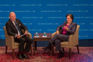 Supreme Court Justice Elena Kagan, shown here with American Bar Association President Bob Carlson, appeared at Georgetown Law on October 24 as part of the ABA's 10th Annual Celebration of Pro Bono. (Photo courtesy American Bar Association, Media Relations.)