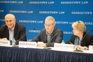 Professor David Vladeck, Justin Brookman of Consumers Union and Professor Angela Campbell at "COPPA at 20: Protecting Children's Privacy in the New Digital Era" at Georgetown Law October 24.