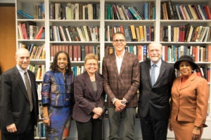 Associate Dean John Mikhail, Associate Dean Kristin Henning, Sharon Pratt, James Forman Jr., Dean William M. Treanor, Jonetta Rose Barras.