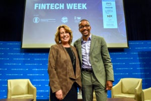 Professor Chris Brummer with Sheila Bair, former chair of the FDIC, at the start of IIEL's "Fintech Week" on November 5.