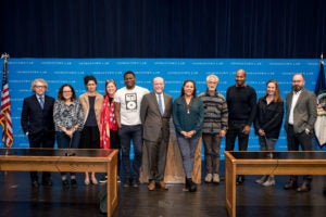 Dean Treanor with the actors and professors of "Theater of Law"