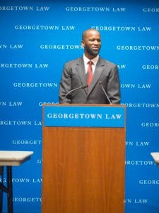 Tyrone Pinkins speaking at Georgetown Law