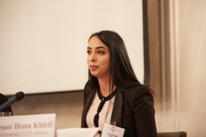 Diana Khleif (LL.M.’14), who now teaches at Hebron University at Palestine, credits her career success to Georgetown Law and the Center for Transnational Legal Studies (CTLS), the London program she participated in during Spring 2013. Khleif participated in CTLS's 10th anniversary event in London on November 30, 2018. (Photos by Dolly Clew for CTLS/Georgetown Law.)