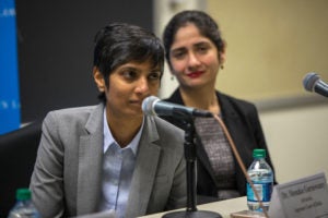 Dr. Menaka Guruswamy and Arundhati Katju, two top advocates in India’s Supreme Court, spoke to students about the decision that decriminalized adult same-sex contact in that country.