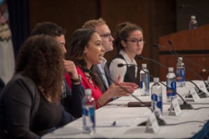 Photo of Law students speak to high schoolers