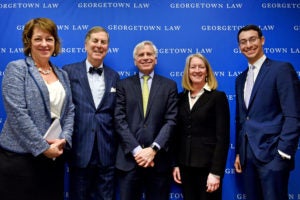 Carol Leonnig of The Washington Post led the March 8 discussion on the rule of law in America, with panelists Stuart M. Gerson (L'67), Alan Charles Raul, Visiting Professor Mary McCord (L’90) of Georgetown Law's Institute for Constitutional Advocacy and Protection, and Visiting Professor Joshua Geltzer, ICAP’s executive director.