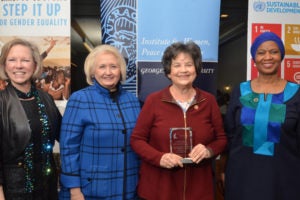 Kathy Calvin, president, UN Foundation; Ambassador Melanne Verveer, executive director of the Georgetown Institute for Women, Peace and Security; Rep. Lois Frankel (D-Fla.)(L’73); and United Nations Under Secretary-General Phumzile Mlambo-Ngcuka.