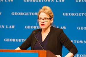 Professor Victoria Nourse was installed as Georgetown Law's inaugural Ralph V. Whitworth Professor of Law in February.